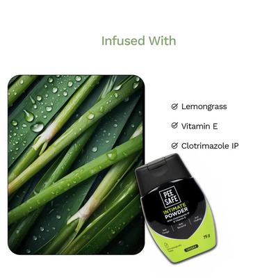 PeeSafe Intimate Powder For Unisex With Clotrimazole IP And Vitamin E Lemongrass Fragrance 75gm - Intimate Care