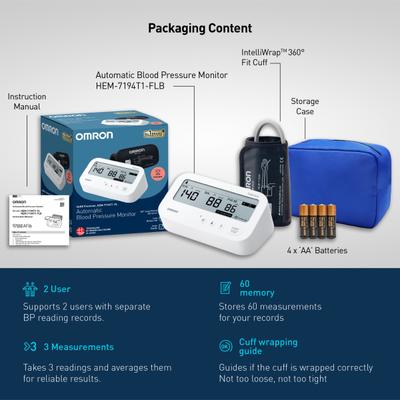 Omron Fully Automatic Upper Arm Blood Pressure Monitor with IntelliWrap Cuff (HEM-7194T1)-FLIN 1's - Blood Pressure Monitor Device