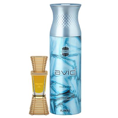 Ajmal Impress Concentrated Perfume Oil Citrus And Avid Homme Deodorant Aquatic Woody Fragrance 210 ml - Men Perfumes (Edt/Edp)