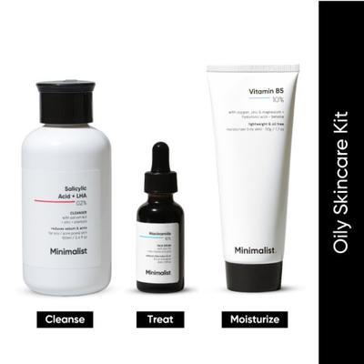Minimalist Oily Skincare Kit with Salicylic + LHA 02% Cleanser, Niacinamide 10% Serum and Vitamin B5 10% moisturizer 180 gm - Toners