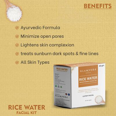 Glamveda Rice Water Brightening Facial Kit 40g each 3's - Facial Kits
