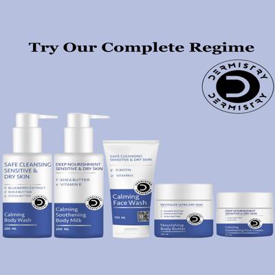 Dermistry Safe Cleansing Sensitive & Dry Skin Calming Body Wash 200 ml + Sensitive And Dry Skin Calming Soothening Face Cream 50 ml - Face Creams