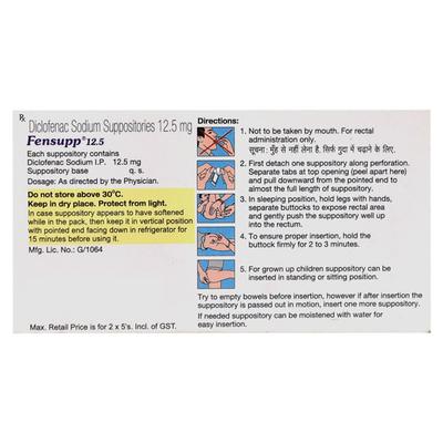 FENSUPP 12.5 Suppositories 5's - Pain relief-Nsa