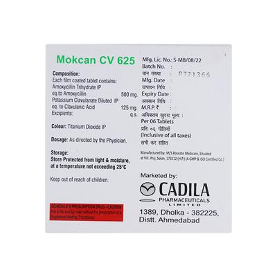 Mokcan CV 625mg Tablet 6'S - Bacterial Infections-Pen