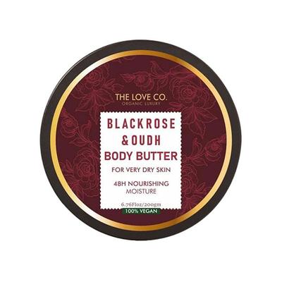 The Love Co. Black Rose & Oud Body Butter - 48 Hour Intense Hydrating Shea Body Butter - Deep Moisturization for Winters With Pure Shea Butter for Nourishing Essential Body Care 200 gm - Body Butter