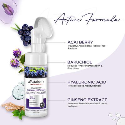 Astaberry Indulge Acai Berry Foaming Face Wash for Skin Renew - Delays Ageing, Boost Collagen 150 ml - Face Wash & Cleansers