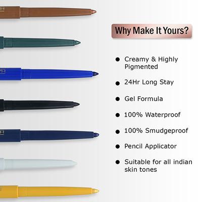 Half N Half One Stroke Defining Auto Eyeliner Kohl Kajal- Metallic Black, Smudge Proof for Intense Eye Makeup Look 11-Ash-Brown 0.3 gm - Eyeliners