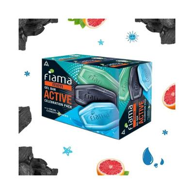 Fiama Men Gel Bar Active Celebration Pack With 3 Unique Gel Bars, With Skin Conditioners 375 gm - Soaps