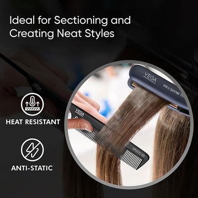 Vega Professional Tail Comb, Carbon Anti-Static Black Line Hair Comb For Men & Women, (Vpvcc-03) - Hair Combs