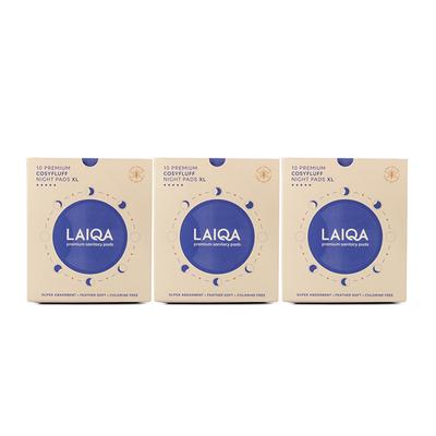LAIQA Premium Cosyfluff Night Pads XL (Pack of 3 X 10) - Sanitary Napkins