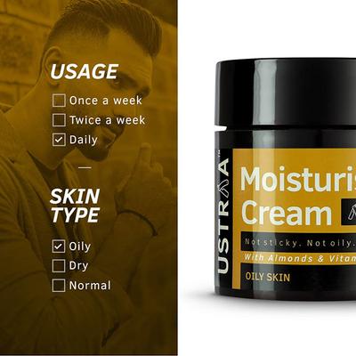 Ustraa Men's Moisturising Cream - Almonds & Vitamin E (Oily Skin) 100 gm - Face Moisturizers