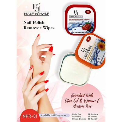 Half N Half Nail Polish Remover Wipes, Water Lily Enriched with Olive Oil & Vitamin E 30 Pcs 1's - Nail Polish Remover