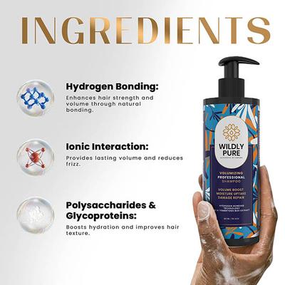 Wildly Pure Lush Volumizing Shampoo Fuller Bouncy Hair Plant Keratin Pro Vitamin B5 and E Toxin 20 300 ml - Shampoos