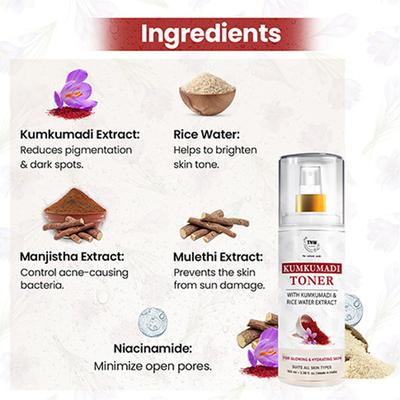 TNW The Natural Wash Kumkumadi Toner with Rice Water Extract for Glowing and Hydrating Skin 100ml - Toners