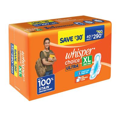 Whisper Choice Sanitary Pads with Wings for Women XL 40s Napkins 1's - Others