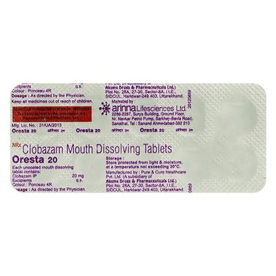 ORESTA 20mg Tablet 10's - Anxiety-Anx