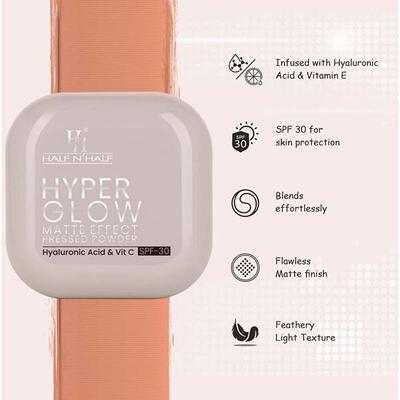 Half N Half Hyper Glow Matte Effect Pressed Compact Powderatte Flawless Finish- Honey Glow 20 gm - Compact Powder