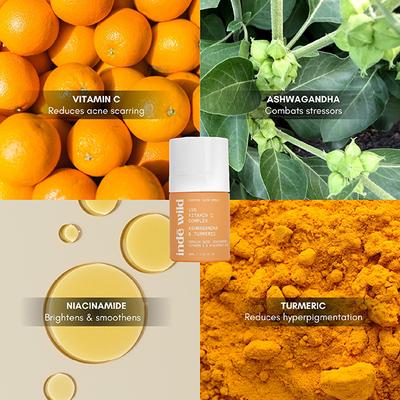 Inde Wild 15% Vitamin C With Turmeric, Niacinamide , Acne Scars, Hyperpigmentation Brightening 30 ml - Face Serum
