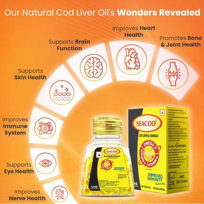 Seacod Cod Liver Oil Capsules 100's - Omega Fish Oil Fatty Acids