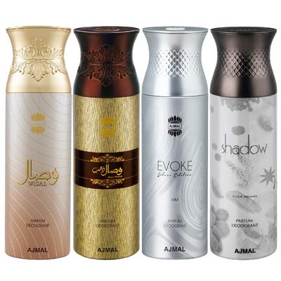Ajmal Wisal & Wisal Dhahab & Evokesilver Edition Homme & Shadow Homme Deodorant Spray- For Men (Pack Of 4) 200 ml - Men Perfumes (Edt/Edp)