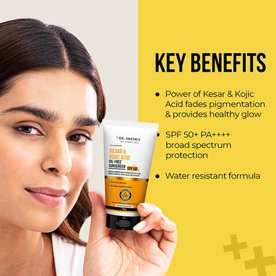 Dr. Sheth's Kesar & Kojic Acid Oil-Free Sunscreen SPF 50+, PA++++ for Oily Skin 50 gm - Face Sunscreen