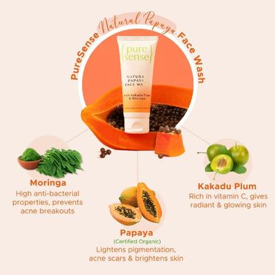 PureSense Natural Papaya Face Wash with Kakadu Plum & Moringa for Gentle Cleansing & Rejuvenates Skin 100 gm - Scrubs & Exfoliants