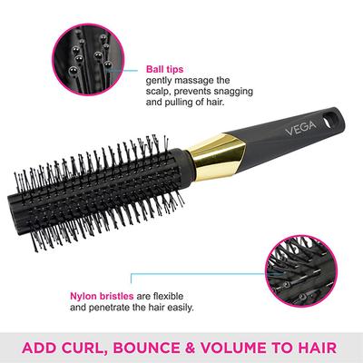 Vega Round Hair Brush for Adding Curls, Volume and Waves In Hairs, Men and Women, (E21-RB) 123 gm - Hair Brushes