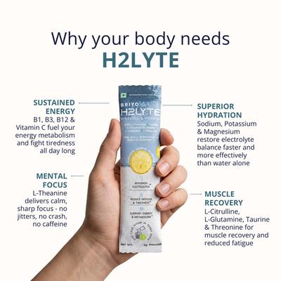 Briyo Daylift Hydration + Energy Electrolyte Drink Mix Sugar Free Sachets - Litro Lemon Flavour (Pack of 10 x 8 g) - Nutritional Supplement