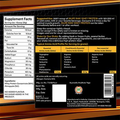 Inlife Raw Whey Protein Powder - Unflavoured 1 kg - Whey Proteins