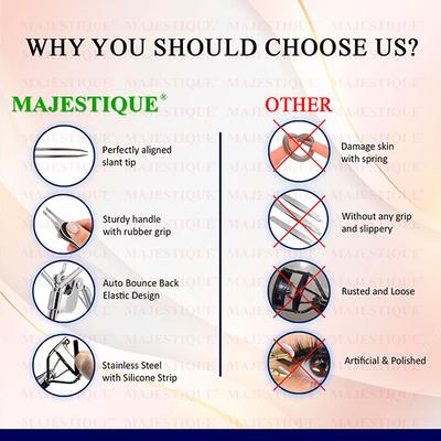Majestique Eyelash Curler with Slant Tip Tweezer Suitable for All Eye Shapes - Multicolor 2's - Tweezers