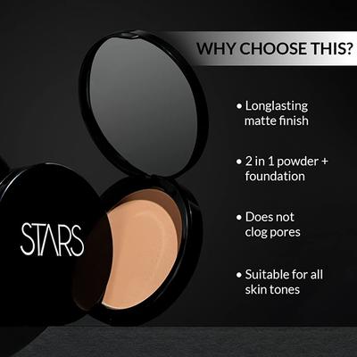 Star's Cosmetics Photo Fix Matte Finish 2 In 1 Powder + Foundation, High Coverage (Crimson) 9 gm - Compact Powder