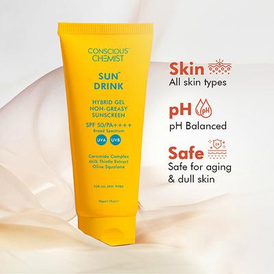 Conscious Chemist Sun Drink Ceramides Hybrid Gel Sunscreen SPF50 PA++++ With UVA/UVB & No White Cast 50gm - Face Sunscreen
