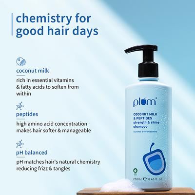 Plum Peptides Shampoo with Coconut Milk for Strength & Shine 22x softer hair in 1 wash 250ml - Shampoos