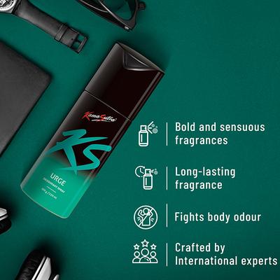 KamaSutra Urge Deodorant for Men - Combo Pack Buy 1 get 1 Free 150ml each 2's - Men Deodorants/Roll-Ons
