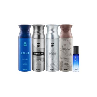 Ajmal Blu & Silver Shade & Evoke silver Edition Homme & Shadow Homme Deo & Yearn EDP Pack of 5 20 ml - Women Perfumes (Edt/Edp)