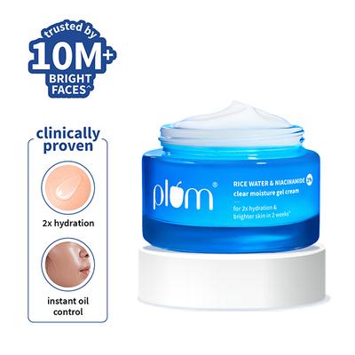 Plum 2% Niacinamide & Rice Water Daily Brightening Gel Face Moisturizer For Oil-Free, Non-Sticky Hydration 50 gm - Face Moisturizers