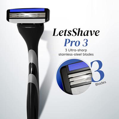 LetsShave Pro 3 Razor + Razor Blades 4's + After Shave Balm + Shave Foam + Razor Cap - Men - Razors & Cartridges