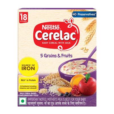 Nestle CERELAC 5 Grains & Fruits Baby Food Cereal No Preservatives (18 to 24 Months Baby) 300 g - Baby And Infant Supplements