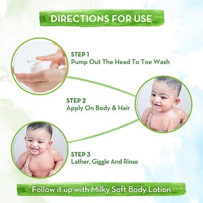 Mamaearth Milky Soft Head to Toe Wash With Oats, Milk, and Calendula for Babies- 2-in-1 Tear-Free Body Wash & Shampoo, Moisturizes and Soothes Skin 400 ml - Shower Gels & Body Wash