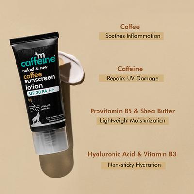 mCaffeine SPF 30 PA++ Coffee Sunscreen Lotion - Water-Resistant Matte Gel Cream with No White Cast 50 ml - Face Sunscreen