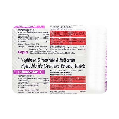Glimda MV 1mg Tablet 10'S - Diabetes-Ant