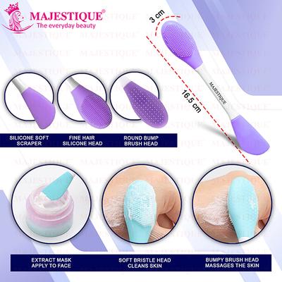 Majestique Facial Head Band, Dual Sided Silicone Brush with Makeup Remover Sponge - Multicolor 1's - Cleansing Brushes