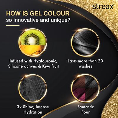 Streax Gel Hair Colour for women, Natural Black 1, No ammonia hair color, 100% grey coverage 150 ml - Crème