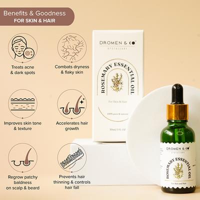 Dromen and Co Rosemary Essential Oil for Skin and Hair 100% Pure and Natural 30 ml - Hair Oils