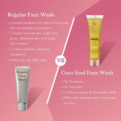 Coco Soul Face Wash -With Coconut & Ayurveda- Paraben & Sulphate Free 100ml - Face Wash & Cleansers