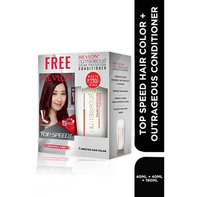 Revlon Top Speed Hair Color For Woman - Deep Mahogany Brown 50 with Outrageous Conditioner 270 ml - Crème