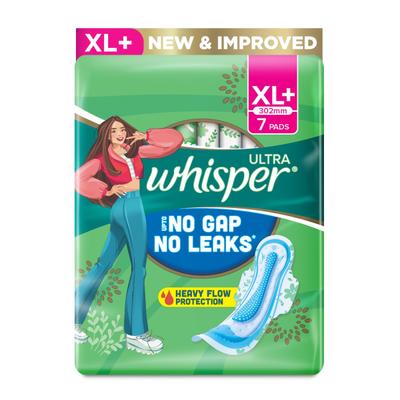 Whisper Ultra Hygiene + Comfort with Soft Wings Sanitary Pads (XL+) 7's - Sanitary Napkins