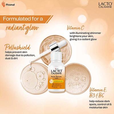 Lacto Calamine Vitamin C Serum with Pollushield, Vitamin E, B3 and B5, Skin Brightening Serum 30 ml - Face Serum