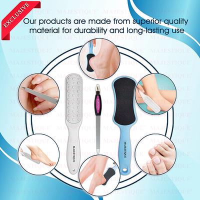 Majestique Set of 2 Foot Scrubbers and Nail Filer with Cuticle Remover - Multicolor 1's - Body Scrubbers & Brushes