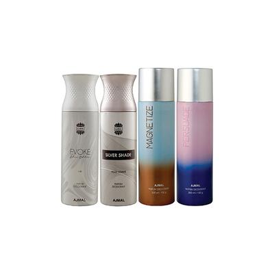 Ajmal 1 Evoke Silver Edition For Him, 1 Silver Shade Homme, 1 Magnetize And 1 Persuade Deodorants Pack of 4 200 ml - Deodorants/Roll-Ons